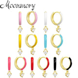 925 Silver Enamel Hoop Earrings Crystal Pendant Pop Party Jewelry