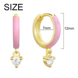 925 Silver Enamel Hoop Earrings Crystal Pendant Pop Party Jewelry