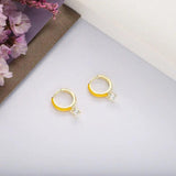 925 Silver Enamel Hoop Earrings Crystal Pendant Pop Party Jewelry