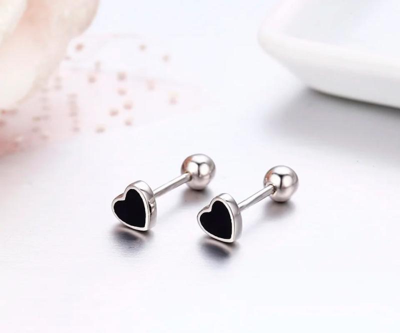 925 Silver Tiny Peach Heart Stud Earrings for Kids