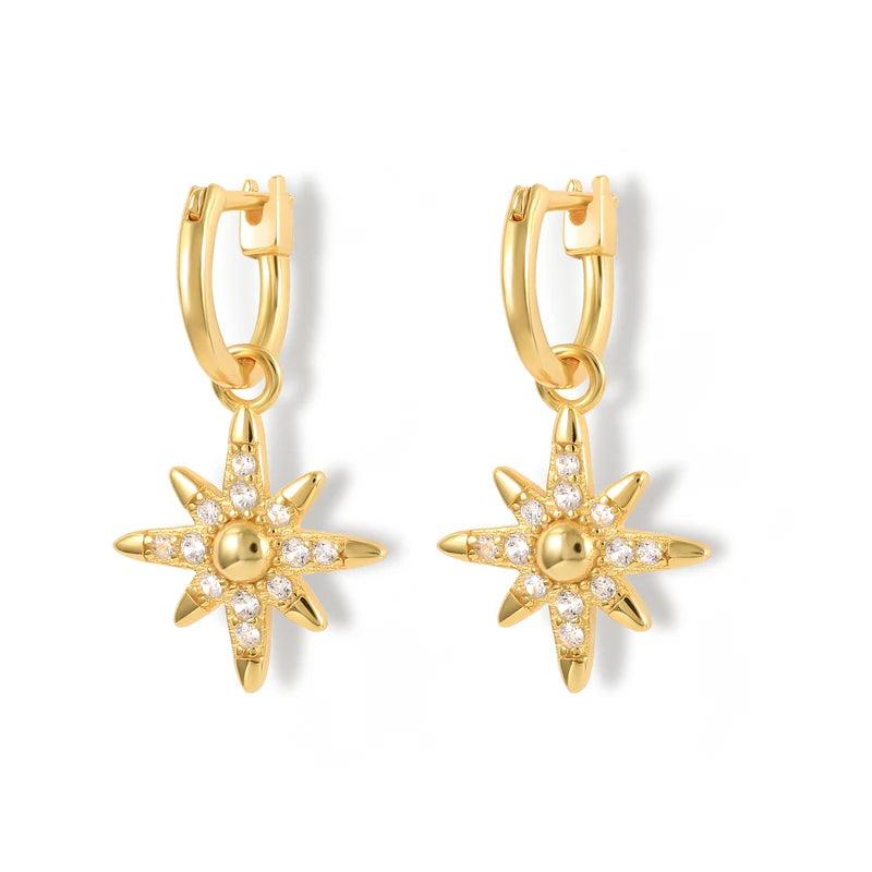 925 Silver 8-point Star Pendant Earrings with Zircons