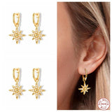 925 Silver 8-point Star Pendant Earrings with Zircons