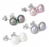 Gray Purple Pearl Stud Earrings S925 Sterling Silver Jewelry