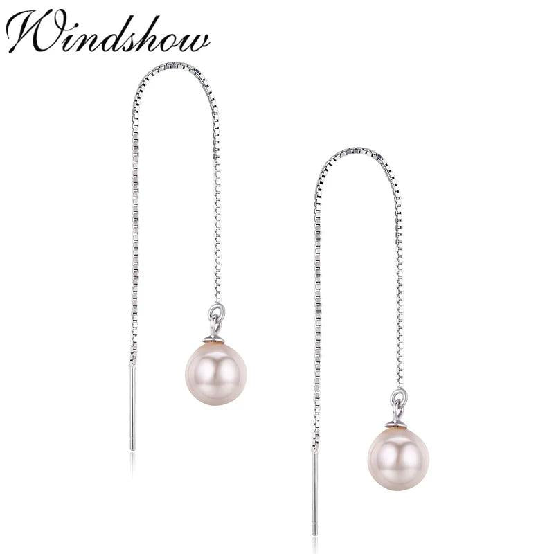925 Silver Pink Shell Pearl Ball Drop Earrings