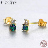 925 Silver Fire Opal Stud Earrings Classic Party Jewelry