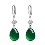 Green Jade Water Drop Earrings 925 Silver Carved Charm Jadeite Jewelry