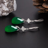 Green Jade Water Drop Earrings 925 Silver Carved Charm Jadeite Jewelry