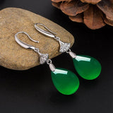 Green Jade Water Drop Earrings 925 Silver Carved Charm Jadeite Jewelry