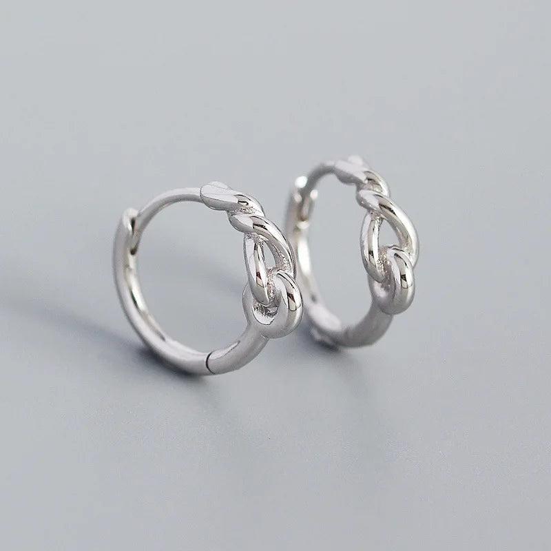 925 Silver Hand Knotted Piercing Ear Buckle Unisex Hoop Earrings