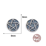 925 Silver Pentagram Carved Stud Earring Vintage Round Ear Pin