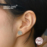 925 Silver Pentagram Carved Stud Earring Vintage Round Ear Pin