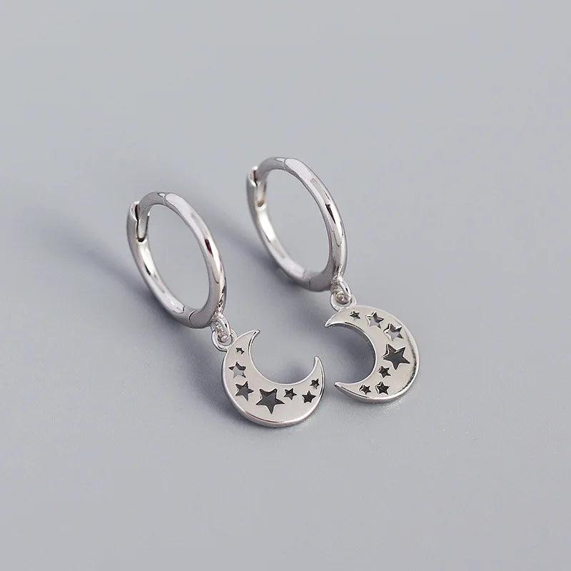 925 Silver Star Moon Pendant Earrings Women Bohemian Party Jewelry