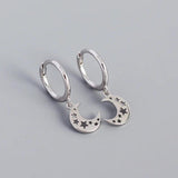 925 Silver Star Moon Pendant Earrings Women Bohemian Party Jewelry