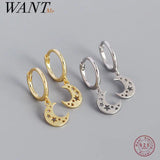 925 Silver Star Moon Pendant Earrings Women Bohemian Party Jewelry