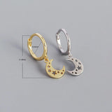 925 Silver Star Moon Pendant Earrings Women Bohemian Party Jewelry
