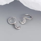 925 Silver Star Moon Pendant Earrings Women Bohemian Party Jewelry