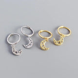 925 Silver Star Moon Pendant Earrings Women Bohemian Party Jewelry