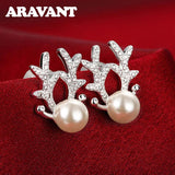 925 Silver Deer Pearl Earrings Wedding Jewelry
