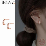 925 Silver Geometric Double Zircon Stud Earrings for Women
