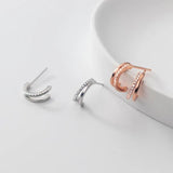 925 Silver Geometric Double Zircon Stud Earrings for Women