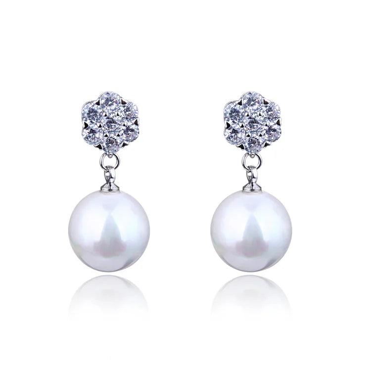 925 Silver Stud Earrings with Pearl Long Earrings for Women