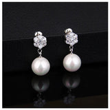 925 Silver Stud Earrings with Pearl Long Earrings for Women