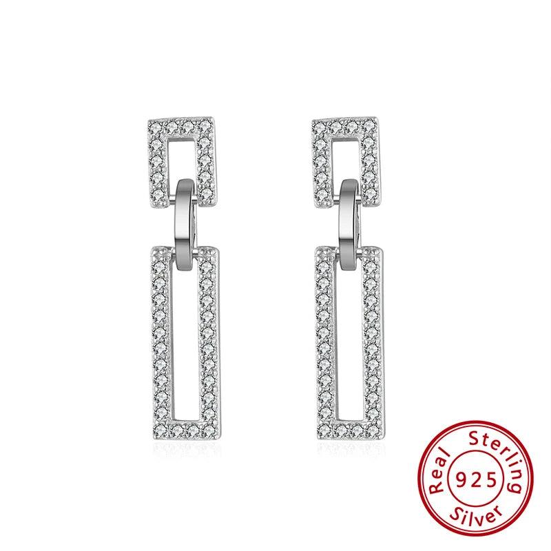 925 Silver Drop Earrings Rectangle Dangle Top Jewelry