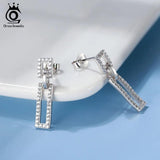 925 Silver Drop Earrings Rectangle Dangle Top Jewelry