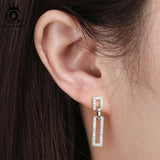 925 Silver Drop Earrings Rectangle Dangle Top Jewelry