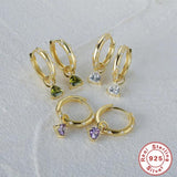 925 Silver Green Zircon Hoop Earrings Dangle Jewelry