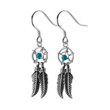 Vintage Dream Catcher Earring 925 Sterling Silver Bead Feather Tassel