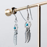 Vintage Dream Catcher Earring 925 Sterling Silver Bead Feather Tassel