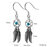 Vintage Dream Catcher Earring 925 Sterling Silver Bead Feather Tassel