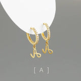 925 Silver Letter A-Z Zircon Stud Earrings Women Gothic Retro Jewelry