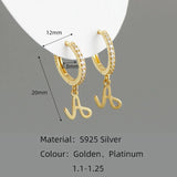 925 Silver Letter A-Z Zircon Stud Earrings Women Gothic Retro Jewelry
