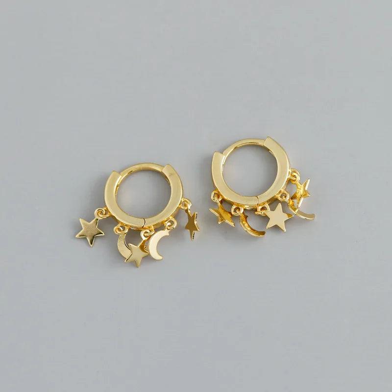 Boho 925 Silver Star Moon Tassel Stud Earrings