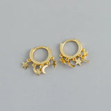 Boho 925 Silver Star Moon Tassel Stud Earrings