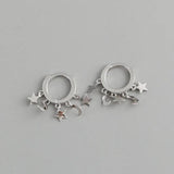 Boho 925 Silver Star Moon Tassel Stud Earrings