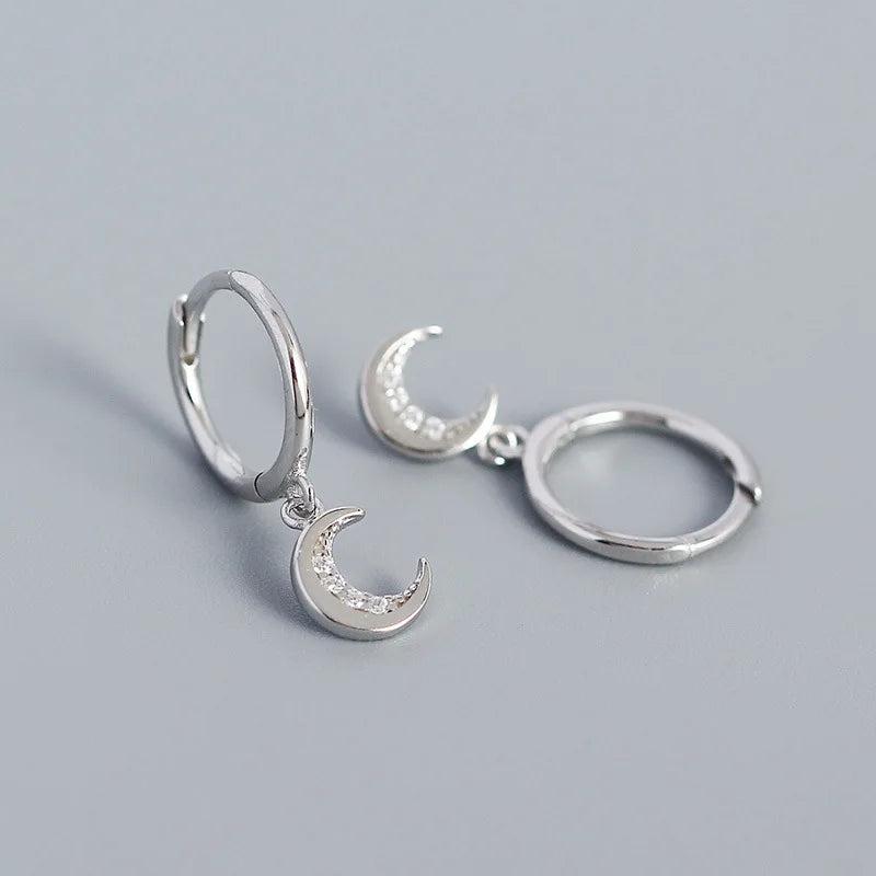 Moon CZ Drop Earrings 925 Silver For Women