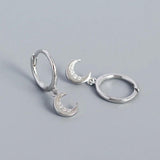 Moon CZ Drop Earrings 925 Silver For Women