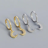 Moon CZ Drop Earrings 925 Silver For Women