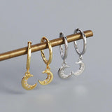 Moon CZ Drop Earrings 925 Silver For Women