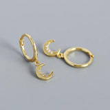Moon CZ Drop Earrings 925 Silver For Women