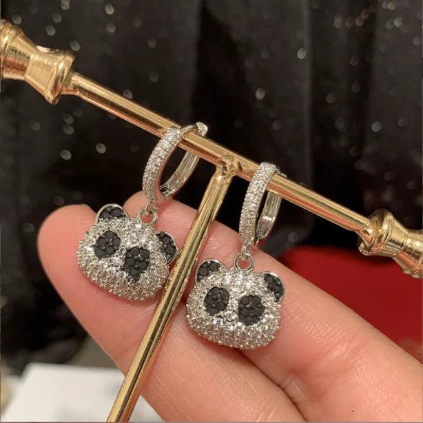 Micro-set Zircon Panda Earrings, Sweet Cartoon Studs