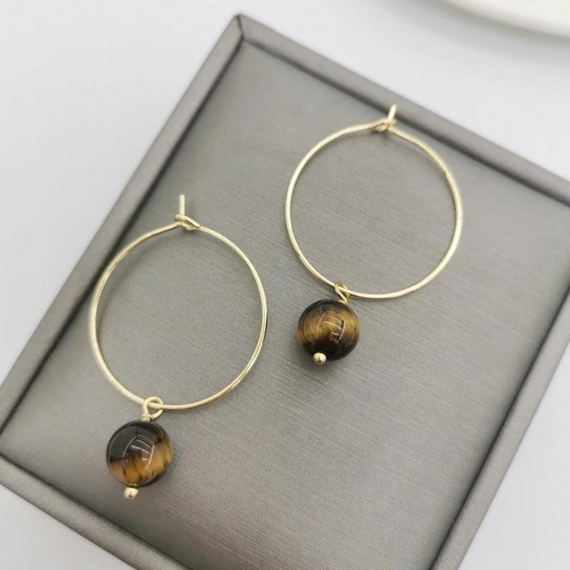 Faceted Tiger Eye Earrings 14K Filled Hoops Drop Boho Women Earrings