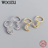 925 Silver Moon Stars Drop Earrings for Women French Hip Hop Jewelry