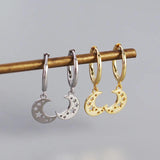 925 Silver Moon Stars Drop Earrings for Women French Hip Hop Jewelry