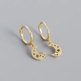 925 Silver Moon Stars Drop Earrings for Women French Hip Hop Jewelry