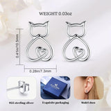 925 Silver Cat Ear Stud Earrings Hollow Out with Gift Box