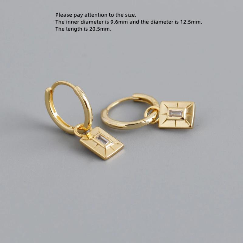 925 Silver Earring Zircon Square Star Pendant Drop Earring